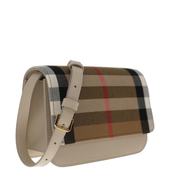 Burberry Madison House Check Crossbody Bag Limestone Leather New - Picture 2 of 7